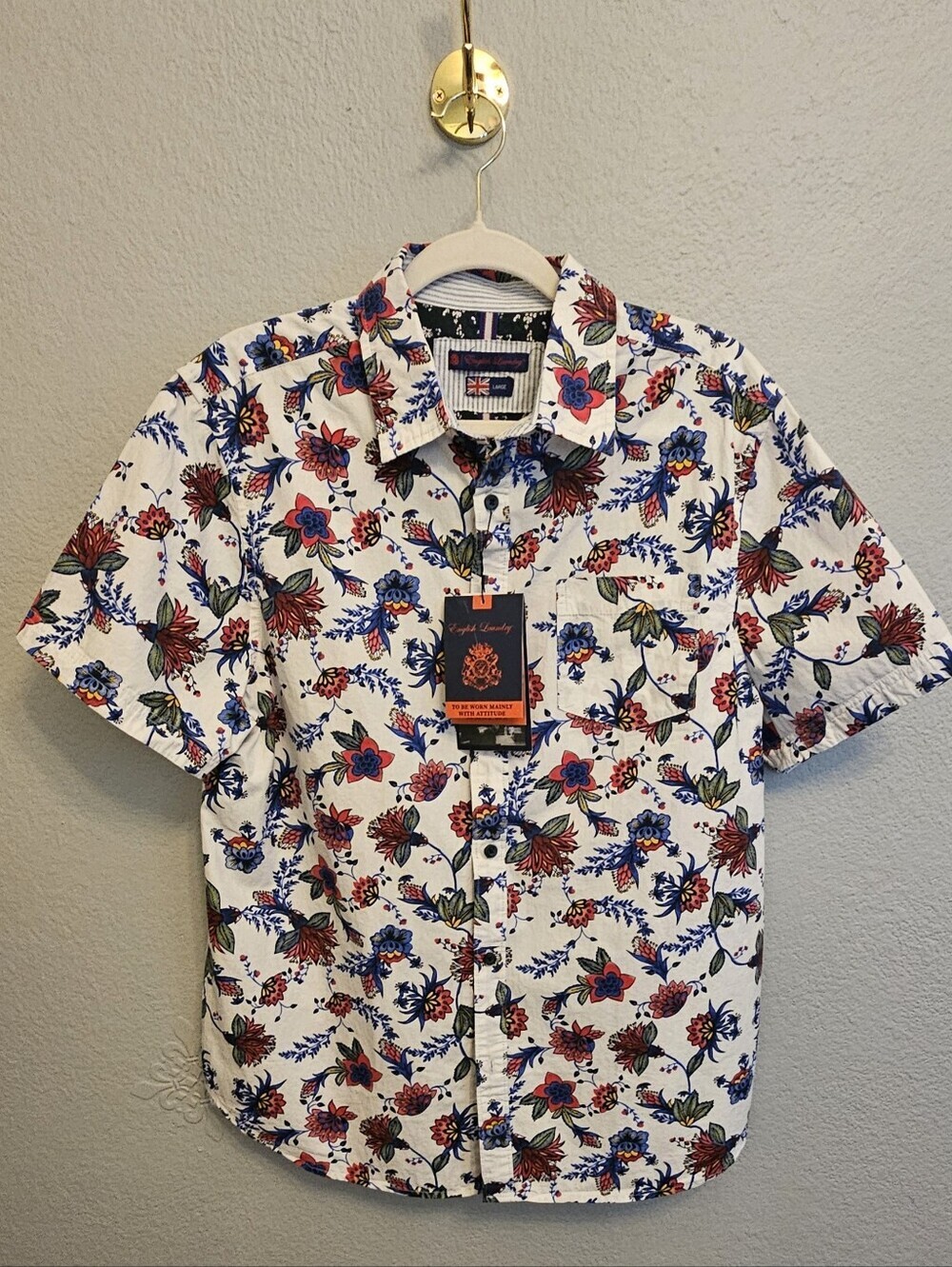 English Laundry Men’s Floral Button Down Shirt Large Multicolor Short Sleeve